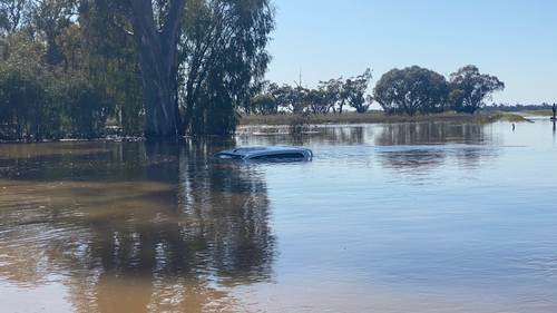 A car was swept away by floodwaters in Warren, north west of Dubbo.