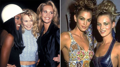 Supermodels, then and now, gallery, Naomi Campbell, Claudia Schiffer, Elle Macpherson, Cindy Crawford and Kate Moss.