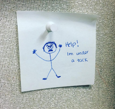 Dad joke image: Help! I'm under a tack