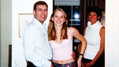 Prince Andrew, Virginia Roberts and Ghislaine Maxwell in London, 2001.