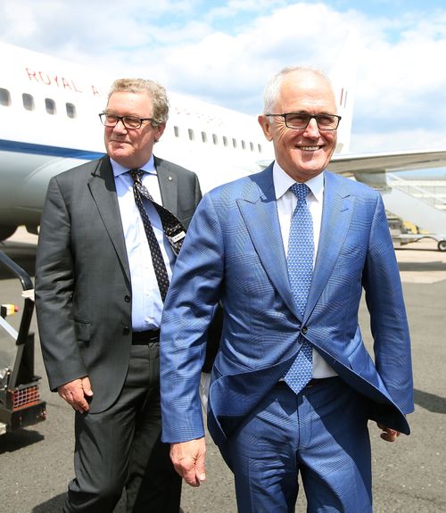 Georgina's father Alexander Downer, pictured here with Malcolm Turnbull,  held the same seat from 1984 to 2008.