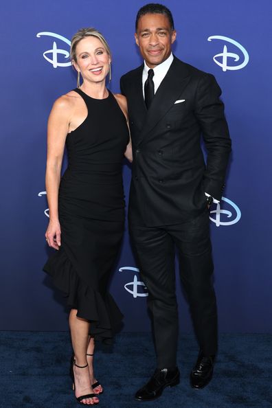 Amy Robach and TJ Holmes attend the 2022 ABC Disney Upfront at Basketball City - Pier 36 - South Street on May 17, 2022 in New York City.