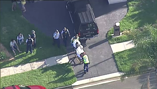 An eight-year-old child was also treated for burns and will be taken to Westmead Children's Hospital. Picture: 9NEWS.