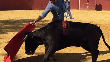 Francisco Rivera Ordóñez posted this image to Instagram with the caption: "
Carmen's debut, it is the 5th generation of bullfighting in our family. My grandfather bullfighting with my father. My father bullfighting with me, and I have done it with my daughter Cayetana and now with Carmen."