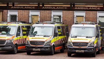 Ambulances at RPA Hospital Emergency in Sydney.