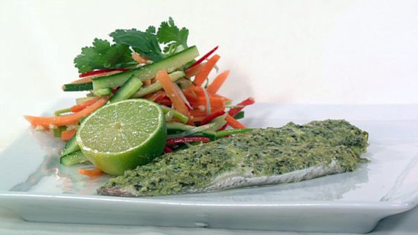 Steamed snapper with coconut & basil sauce