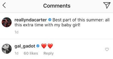 Lynda Carter, Jessica Altman, lookalike photo, Instagram, Gal Gadot, comment
