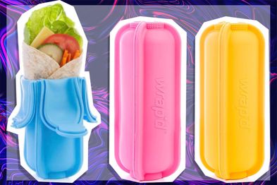 9PR: Wrap'd Reusable Lunch Wrap Holder and Container, Blue, Pink and Yellow