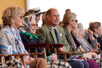 Queen Elizabeth II is joined by with the Prince Edward and Sophie, right, the Earl and Countess of Wessex as they sit in the Royal Box at the Royal Windsor Horse Show, Windsor, England, Friday May 13, 2022.