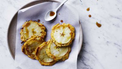 Recipe: <a href="http://kitchen.nine.com.au/2017/07/18/12/09/spiced-almond-fritters-with-pumpkin-and-apple" target="_top">Spiced butternut squash apple fritter</a>