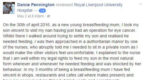 An excerpt from Ms Pennington's review on the hospital's Facebook page. (Facebook)