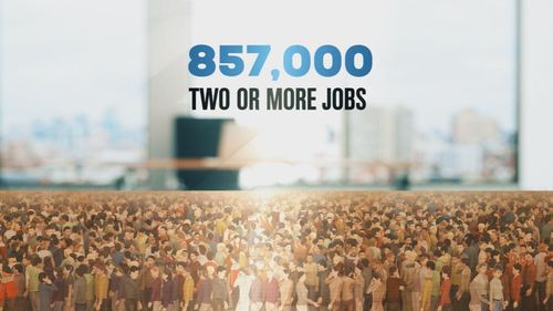 Australian Bureau of Statistics shows in the March quarter, 857,000 Australians held more than one job.