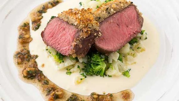 George Calombaris' crumbed lamb rump with walnut dressing