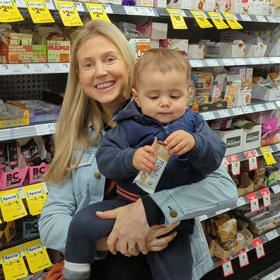 Vanessa Hutchinson with her first child, son Oscar.