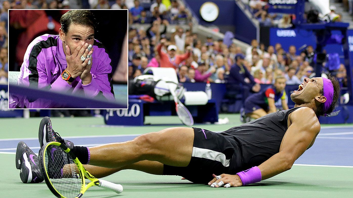 Rafael Nadal of Spain celebrates after winning his Men's Singles final match against Daniil Medvedev