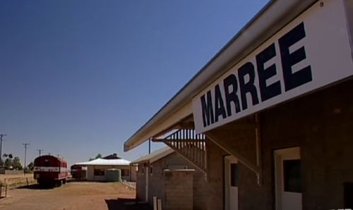 The tiny township of Marree in northern SA is 60 kilometres from the giant desert figure.