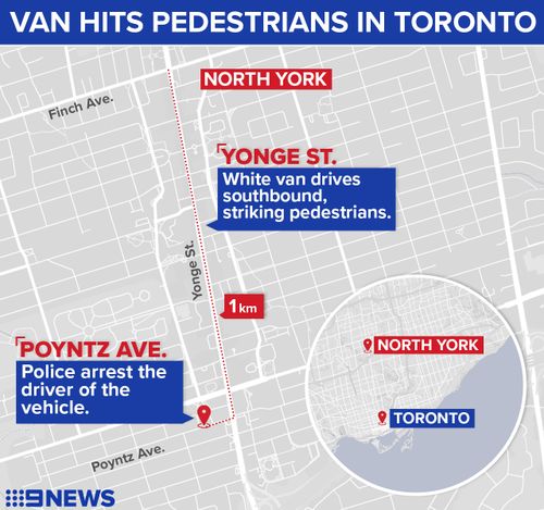 The rental van drove about one kilometre down Yonge Street in North York. (9NEWS)