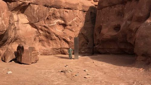 The mystery slab was spotted from a helicopter crew surveying bighorn sheep.