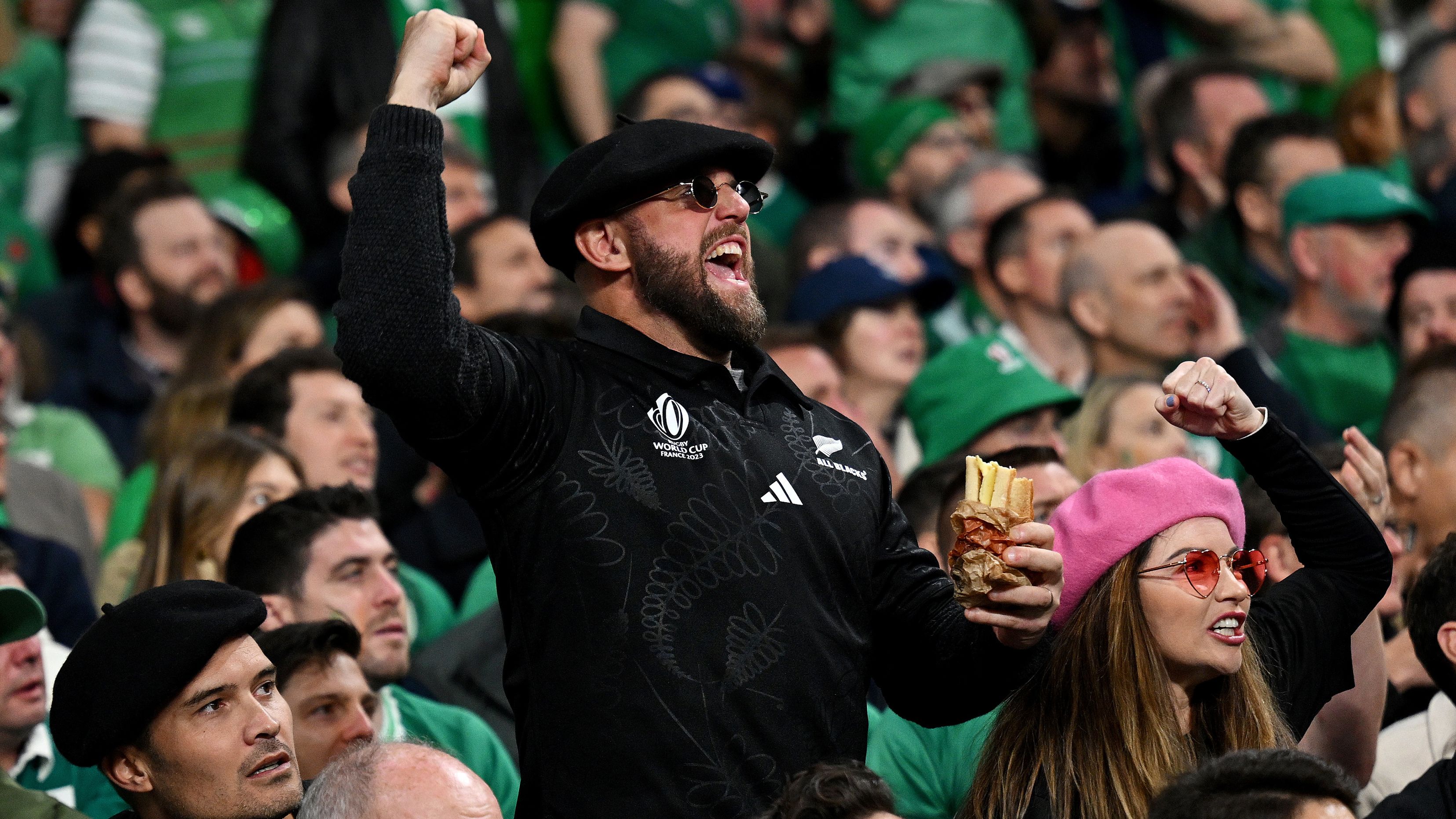 A fan of New Zealand enjoys the atmosphere during the Rugby World Cup.