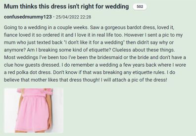 Wedding dress Mumsnet post