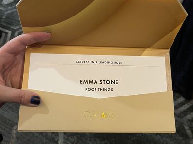 Searchlight Pictures shared this photo of the card that announced Emma Stone's win for Best Actress.