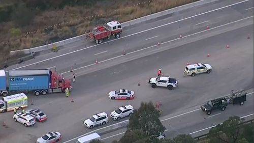 Motorists are facing significant delays due to the crash, which comes just two days after another horror five-vehicle incident on the same motorway. Picture: 9NEWS.