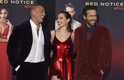 Dwayne Johnson, Gal Gadot and Ryan Reynolds