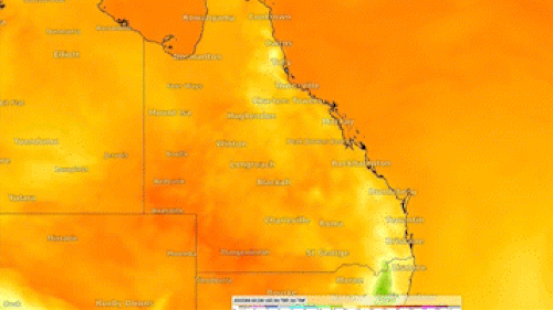 Weather looper showing Queensland heatwave February 1 2022.