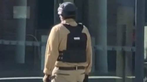 A teenager in tactical gear in Newcastle.