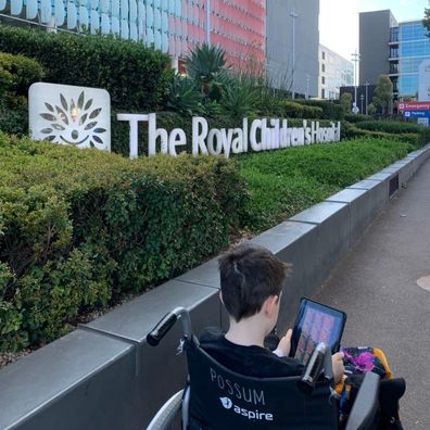 Seth Matic heads into the Royal Children's Hospital in Melbourne.