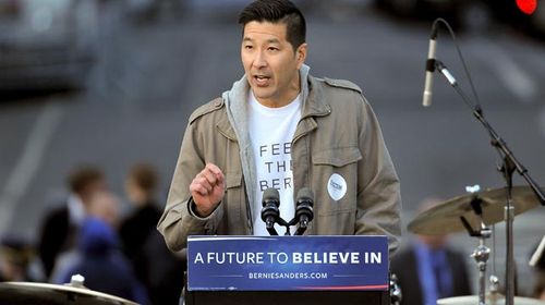 Paul Song speaking at the rally. (Getty)