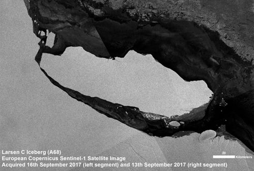 Larsen C, a trillion-tonne iceberg, has broken off the Antarctic shelf. (British Antarctic Survey)
