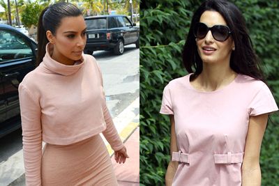 <br/><br/>Kim totally owned this conservative pastel pink look back in March. Then in May, Amal also opted for the same shade.
