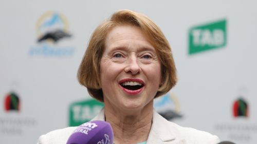 Horse trainers Gai Waterhouse smiles during a press conference on racing horse "English" at Randwick racecourse. (AAP)