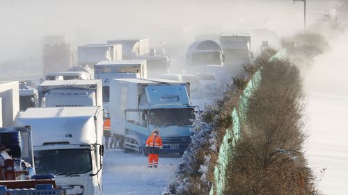 Japan Miyagi prefecture snow storm pile-up