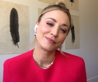 Kaley Cuoco reacts to question about ex Henry Cavill.