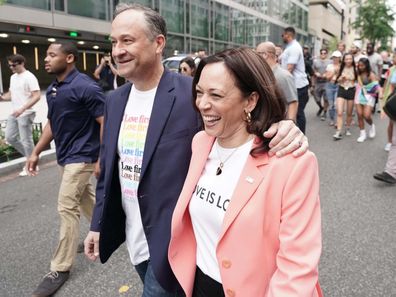 Kamala Harris and Doug Emhoff at Pride march 2021