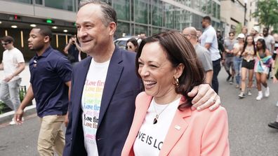 Kamala Harris and Doug Emhoff at Pride march 2021