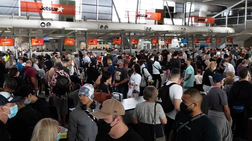 Crowds at Sydney Airport on Friday April 8.