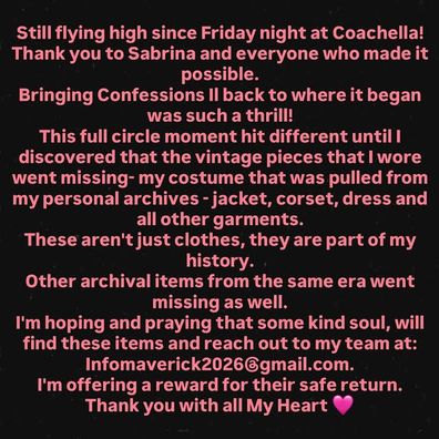 Madonna issues plea to public for missing items