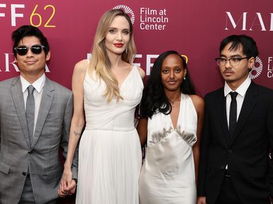 Pax Thien Jolie-Pitt, Angelina Jolie, Zahara Marley Jolie and Maddox Chivan Jolie-Pitt attend the "Maria" screening