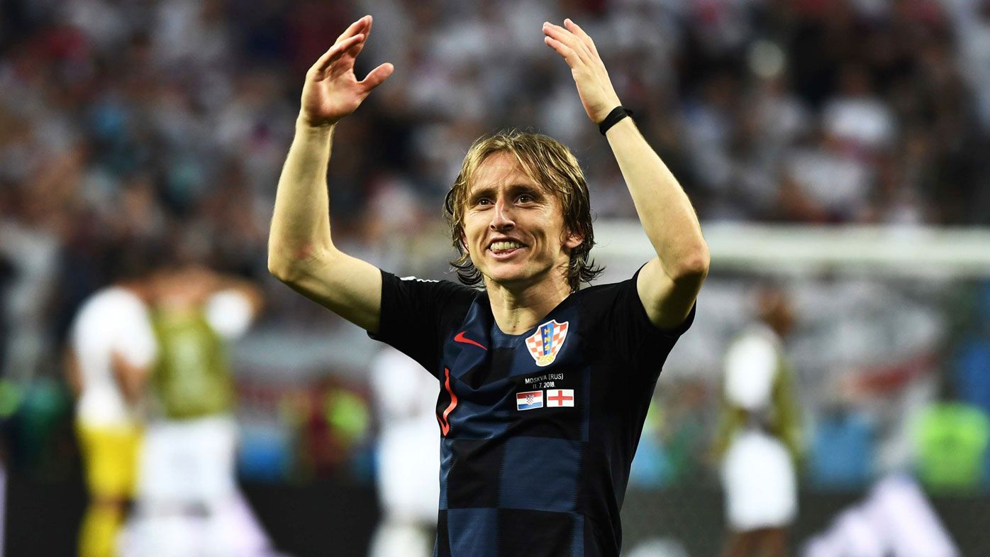 Luka Modric celebrates Croatia's victory.