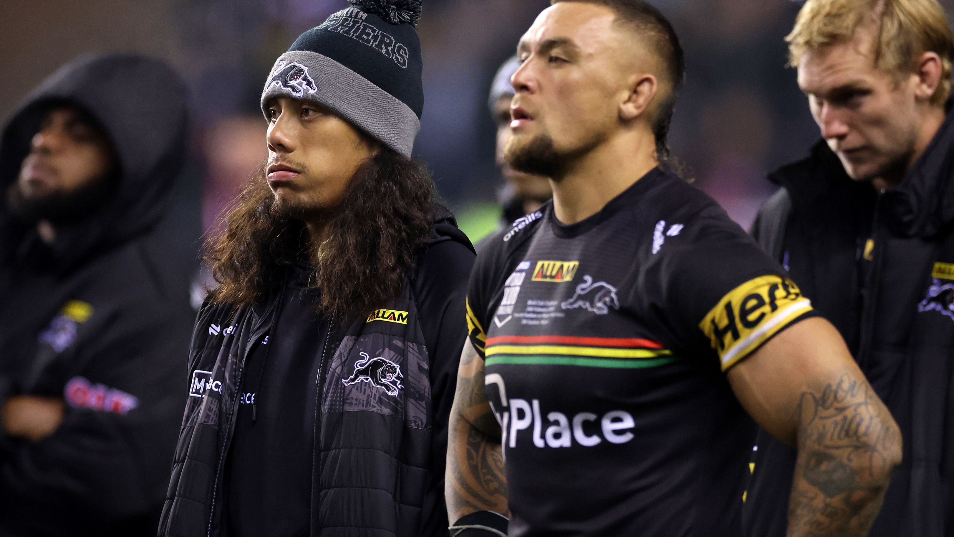 Jarome Luai and James Fisher-Harris of Penrith Panthers after losing the World Club Challenge.