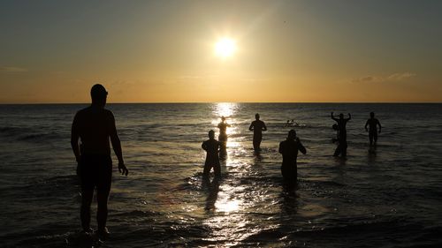 Swimmers get into the water at Coogee beach in Sydney.