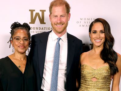 NEW YORK, NEW YORK - MAY 16: (L-R) Doria Ragland, Prince Harry, Duke of Sussex and Meghan, The Duchess of Sussex attend the Ms. Foundation Women of Vision Awards: Celebrating Generations of Progress & Power at Ziegfeld Ballroom on May 16, 2023 in New York City. (Photo by Kevin Mazur/Getty Images Ms. Foundation for Women)