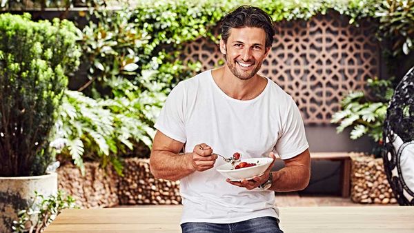 Tim Robards eating a bowl of 'zoats'. Image: Supplied