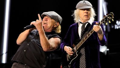 Brian Johnson (L) and Angus Young of AC/DC 