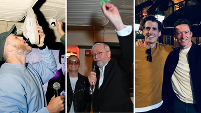 Hamish Blake, Kevin Rudd, G Flip, Andy Lee and Hugh Jackman at Old Mates Pub New York 2025