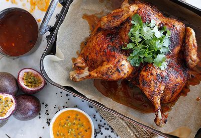Roast chicken with passionfruit sauce