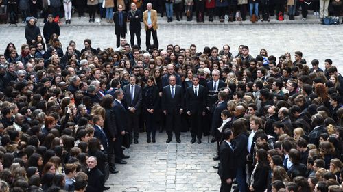 French President Francois Hollande leads the nation in a minute of silence in memory of the victims of last Friday’s attacks. (AAP)